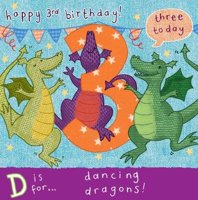 TW059 - AGE 3 Dancing Dragons Birthday Card