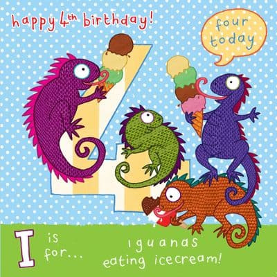 TW060 - AGE 4 Boys Birthday Card, Iguanas