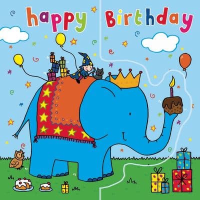 TW199 - Blue Elephant Birthday Card, Sparkly Card - Pop Out Card