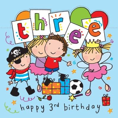 TW427 - Age 3 Sparkly Birthday Card for Children, Party Time