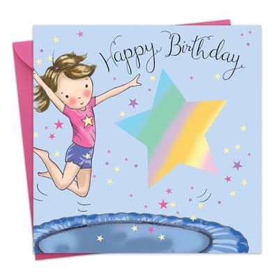 TW641 - Happy Birthday Card Girls Trampoline