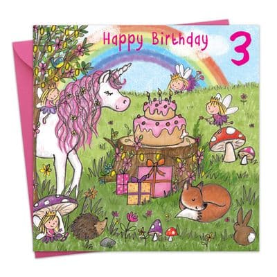 TW712 - Unicorn Age 3 Birthday Card Girls