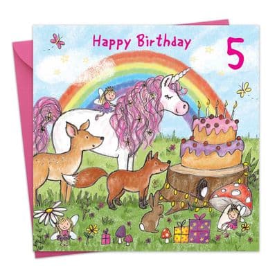 TW714 - Unicorn Age 5 Birthday Card Girls