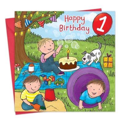TW716 - Age 1 Boys Birthday Card Picnic