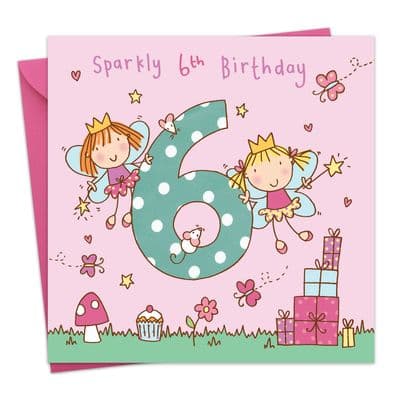 TW735 - Age 6 Girls Twinkly Birthday Card