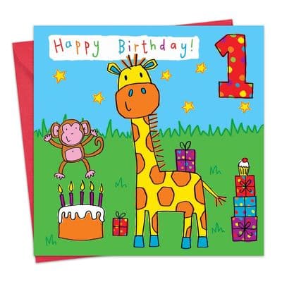 TW782 - Children's Birthday Card age 1 Giraffe