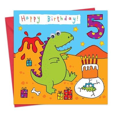 TW786 - Children's Birthday Card age 5 Dinosaur