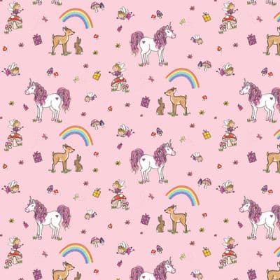 TWR1 - Girls Wrapping Paper - Pink Unicorns - 25 Flat Sheets