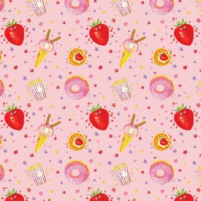 TWR20 - Girls Birthday Wrapping Paper - Yummy Food - 25 Flat Sheets