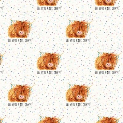 TWR23 - Funny Happy Birthday Wrapping Paper - Scottish Highland Cow - 25 Flat Sheets
