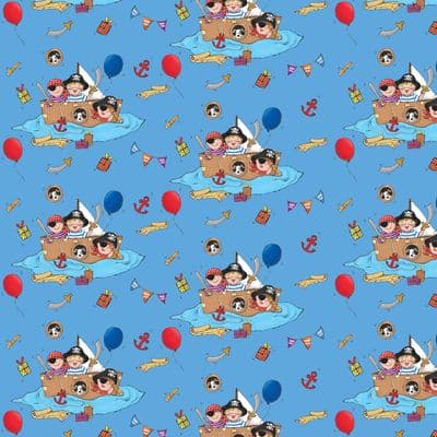 TWR4 - Boys Wrapping Paper - Blue Pirates - 25 Flat Sheets