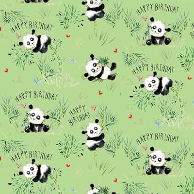 TWR7 - Happy Birthday Wrapping Paper - Pandas - 25 Flat Sheets