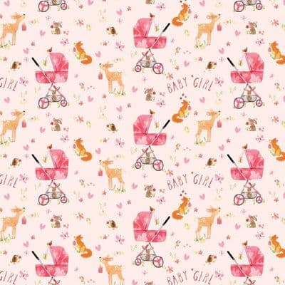 TWR9 - New Baby Girl Wrapping Paper - Pink Forest Animals - 25 Flat Sheets