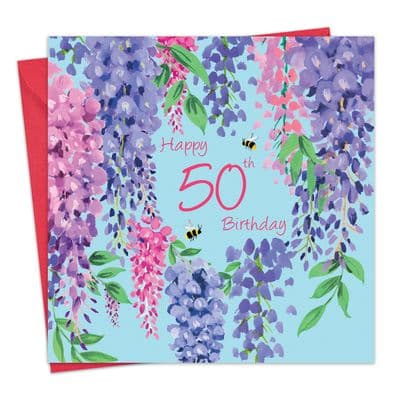 WB20 - Age 50 Birthday Card for Her - 50th - Wisteria