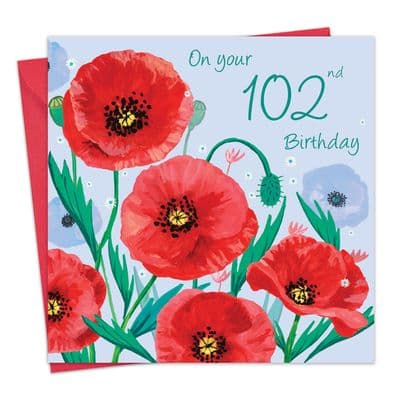WB28 - Age 102 Birthday Card for Her - 102nd - Poppies
