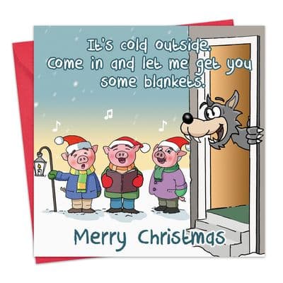 XMAS47 - Carol Singing Piggies Funny Christmas Card