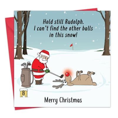 XMAS76 - Funny Christmas Card - Santa Golf
