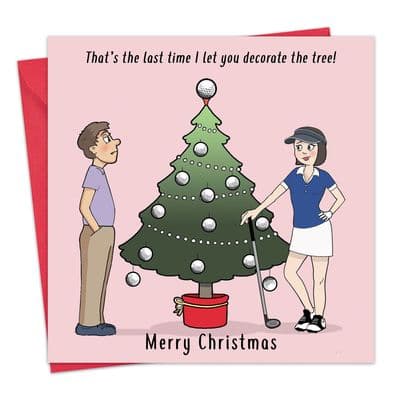 XMAS90 - Funny Womens Golf Christmas Card - Golf Ball Tree