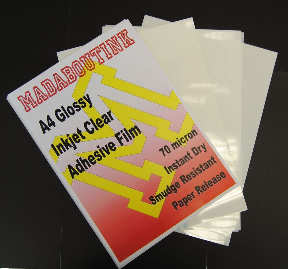 Clear Glossy Vinyl Inkjet Adhesive Sticker Film 20 A4 Sheets