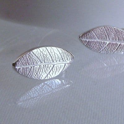 Beautiful Handmade Pure Silver 999 Natural Veined Autumn Leaf Stud Earrings