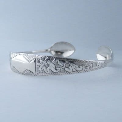 Beautiful Victorian Handmade Bright Cut Sterling Silver Sugar Tong Bracelet date 1894