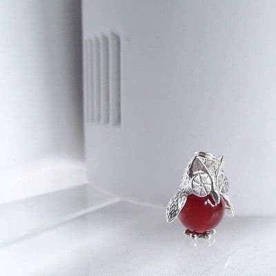 Charming Hand made Sterling Silver & Red Carnelian Barney Owl Charm Pendant
