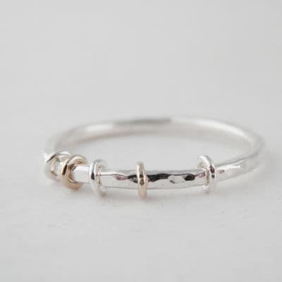 Contrasting Sterling Silver and Yellow Gold Fidget Anxiety Stacking Ring 1.8mm