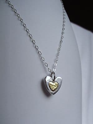 Gorgeous Handmade Classic Heart Silver 999 & 24ct Gold Pendant Unique Gift