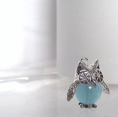 Gorgeous Handmade Sterling Silver & Aquamarine Barney Owl Charm Unique Gift
