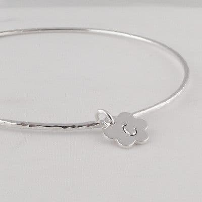 Gorgeous Personalised Initial Sterling Silver Floral Charm Bangle Unique Gift
