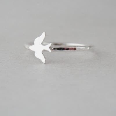 Handmade Hammer Finish Sterling Silver Dove Halo Stacking Ring Any size
