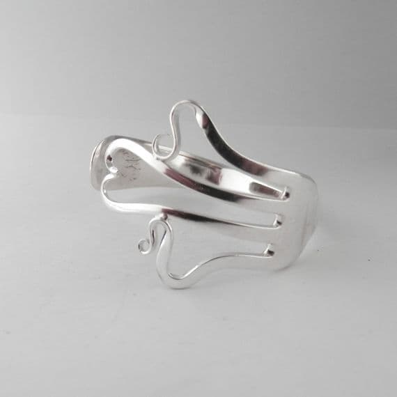 Handmade Sterling Silver Heart Swirl Fork Bracelet Bangle date 1777 (248 years old)