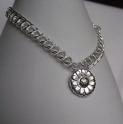 Lovely Detailed Handmade Daisy Silver 999 & 24ct Gold Charm Bracelet Unique Gift