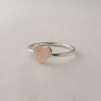 Lovely Handmade Hammer Finished Copper Heart Sterling Silver Stacking Ring