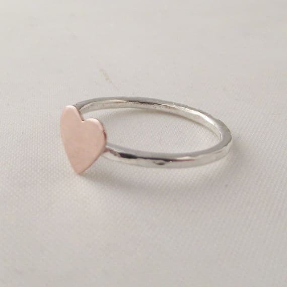 Lovely Handmade Hammer Finished Copper Heart Sterling Silver Stacking Ring