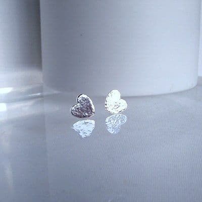Lovely Handmade Love Heart Pure Silver 999 Hammer Finish Earrings
