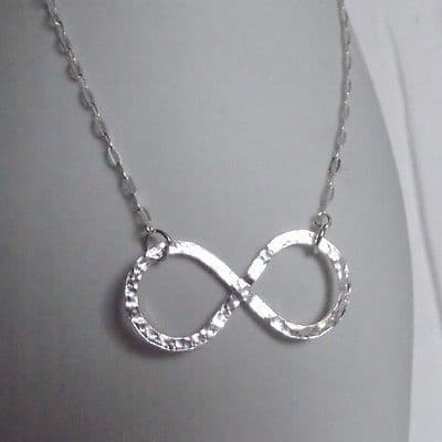 Lovely Handmade Solid Silver Hammer Finish Infinity Pendant with Sterling Chain