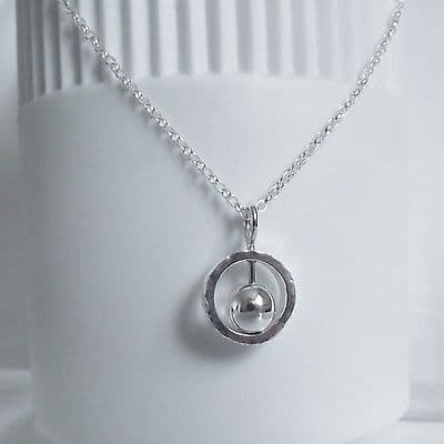 Lovely Moving Handmade Hammer Finished Sterling Silver Spinning Sphere Pendant