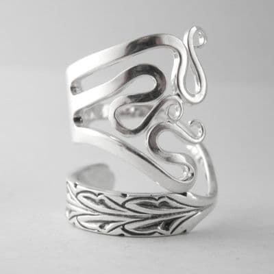 Rare Liberty & Co Hallmarked Handmade Antique Sterling Silver Fork Ring 1924