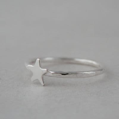 Silver Star Ring Halo Stacking UK Handmade Hammer Finish Sterling Any size