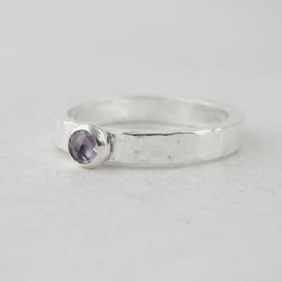 Sterling Silver 925 Rose Cut Amethyst Solitaire Ring Handmade Texture Finish