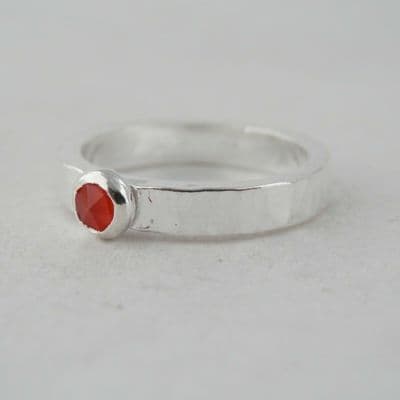 Sterling Silver 925 Rose Cut Carnelian Solitaire Ring Handmade Texture Finish