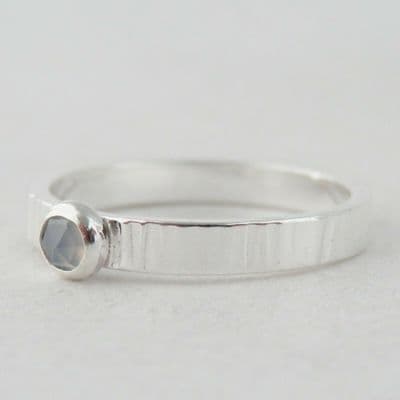 Sterling Silver 925 Rose Cut Chalcedony Solitaire Ring Handmade Texture Finish