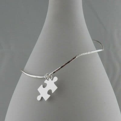 Sterling Silver 925 Wavy Skinny Stacking Bangle Handmade Jigsaw Charm Bracelet