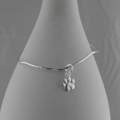 Sterling Silver 925 Wavy Skinny Stacking Bangle Pawprint Charm Bracelet
