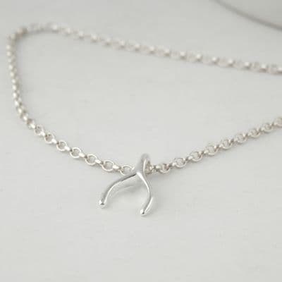Sterling Silver 925 Wishbone Pendant Necklace Christmas Make a Wish Tradition