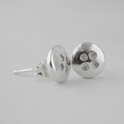 Sterling Silver Button Handmade Retro Classic Solid  Stud Earrings