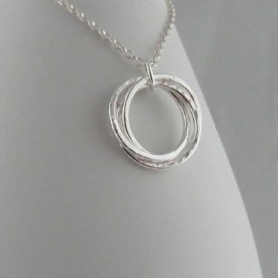 Sterling Silver Handmade Interlocking Three Circles Pendant Love Friendship