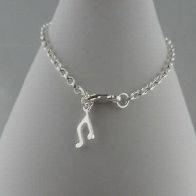 Sterling Silver Music Note Charm Bracelet Solid 925 Unique Gift Belcher Link