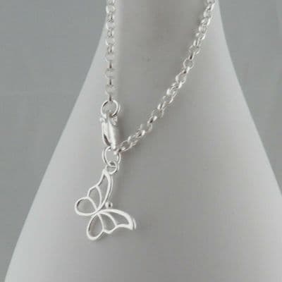 Sterling Silver Open Butterfly Charm Bracelet Solid 925 Unique Gift Belcher Link